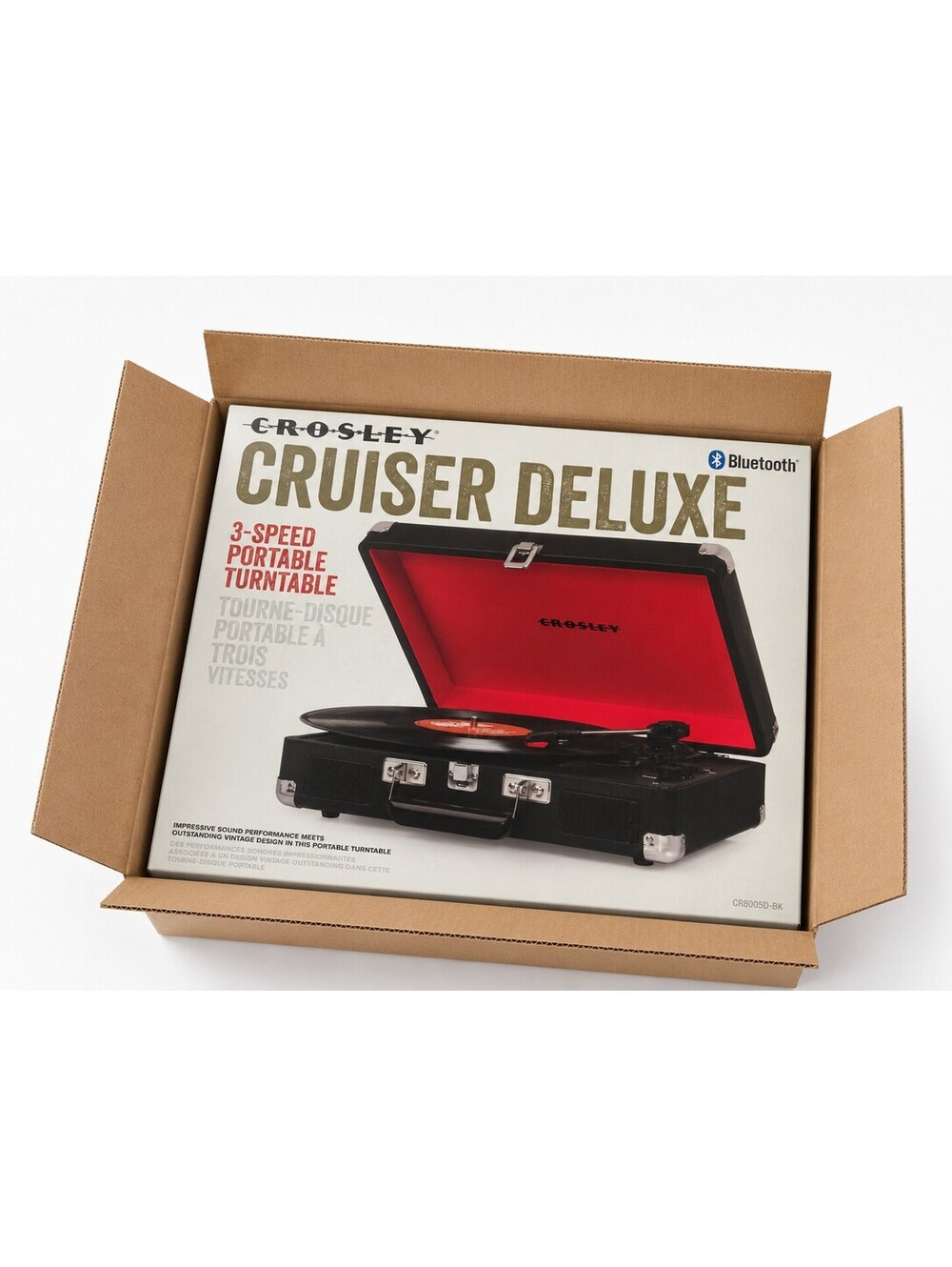 Crosley Cruiser Deluxe CR8005D-BK Bluetooth 3-Speed Turntable New Open Box